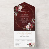 ブルゴーニュ赤面モダンフローラジオメト結婚リすべて オールインワン招待状 (内側)