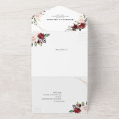 ブルゴーニュ赤面モダンフローラ幾何結婚の オールインワン招待状 (外側)