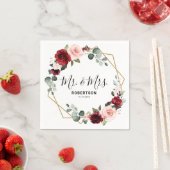 ブルゴーニュ赤面モダンフローラ幾何結婚の スタンダードカクテルナプキン (インサイチュ)