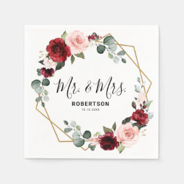 ブルゴーニュ赤面モダンフローラ幾何結婚の スタンダードカクテルナプキン