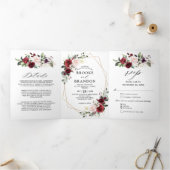 ブルゴーニュ赤面モダンフローラ幾何結婚の 三つ折りプログラム (内部)