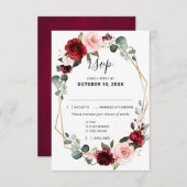 ブルゴーニュ赤面モダンフローラ幾何結婚の 出欠カード (正面/裏面)