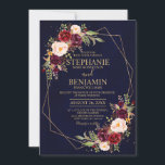 ブルゴーニュ赤面モダンフローラ幾何結婚の 招待状<br><div class="desc">ロマンチックエレガントなジオメトリックな水の色のフローラ結婚式招待状カードは、バーグンディ/マルサラのブーケを特徴とし、赤面ピンク、紫、モモの水色のバラとネイビーの青い背景の一致する葉。秋/真夏結婚に最適。私の"blisswedingpaperie"ストアからより多くの一致するデザインやバリエーションを見つけてください。そし感じては連絡、私は自由にカスタマイズまたは一致する項目</div>