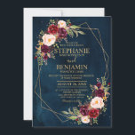 ブルゴーニュ赤面モダンフローラ幾何結婚の 招待状<br><div class="desc">ロマンチックエレガントなジオメトリックな水の色のフローラ結婚式招待状カードは、バーグンディ/マルサラのブーケを特徴とし、赤面ピンク、紫、モモの水色のバラとネイビーの青い背景の一致する葉。秋/真夏結婚に最適。私の"blisswedingpaperie"ストアからより多くの一致するデザインやバリエーションを見つけてください。そし感じては連絡、私は自由にカスタマイズまたは一致する項目</div>