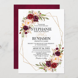 ブルゴーニュ赤面モダンフローラ幾何結婚の 招待状