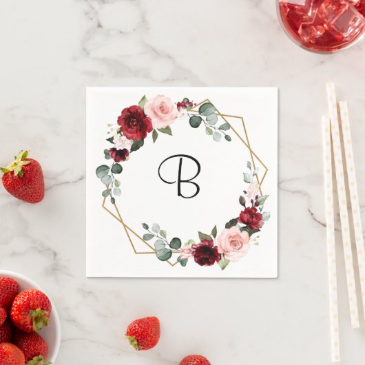 ブルゴーニュ赤面モダン幾何学的ブライダルシャワー スタンダードカクテルナプキン (インサイチュ)