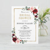 ブルゴーニュ赤面モダン幾何学的ブライダルシャワー 招待状 (スタンド正面)