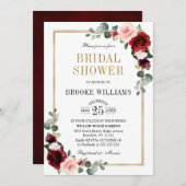 ブルゴーニュ赤面モダン幾何学的ブライダルシャワー 招待状 (正面/裏面)