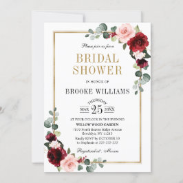 ブルゴーニュ赤面モダン幾何学的ブライダルシャワー 招待状