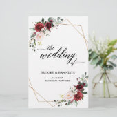 ブルゴーニュ赤面モダン幾何学的結婚式 プログラム (スタンド正面)