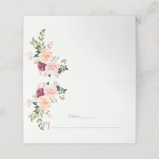 ブルゴーニュ赤面モーヴフローラブーケ座席表 プレイスカード (外部開封)