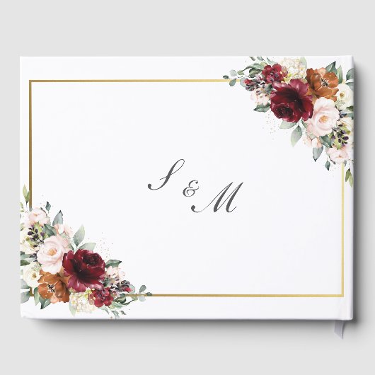 ブルゴーニュ赤面ラストオレンジフローラグリーン結婚ズ ゲストブック (裏面)