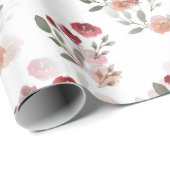 ブルゴーニュ赤面ヴィンテージ水カラーバラパターン ラッピングペーパー (ロールコーナー)