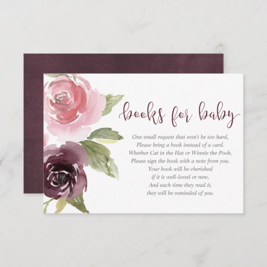 ブルゴーニュ赤面女の子の赤ちゃんシャワーブックリクエスト エンクロージャーカード (正面/裏面)