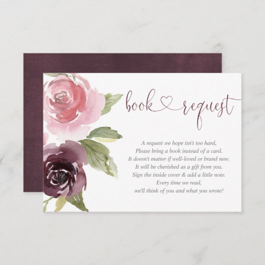 ブルゴーニュ赤面女の子の赤ちゃんシャワー本リクエストenclo エンクロージャーカード (正面/裏面)