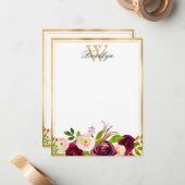 ブルゴーニュ赤面植物学フローラモノグラムノートカード ノートカード (正面/裏面インサイチュ)