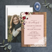 ブルゴーニュ赤面植物木製台本結婚写真 招待状