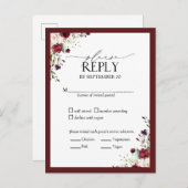 ブルゴーニュ赤面水彩フローラ結婚式RSVP インビテーションポストカード (正面/裏面)