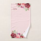 ブルゴーニュ赤面水彩フローラ パーソナライズされた バスタオルセット (ハンドタオル)