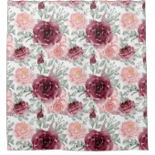 ブルゴーニュ赤面水色フローラ シャワーカーテン (正面)