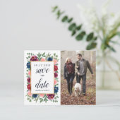 ブルゴーニュ赤面海軍金ゴールド結婚式の日付を保存 案内ポストカード (スタンド正面)