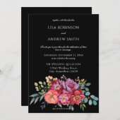 ブルゴーニュ赤面熱帯結婚フローラズ – ブラックV2 招待状 (正面/裏面)
