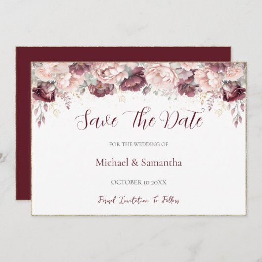 ブルゴーニュ赤面牡丹とバラ結婚ズ セーブザデート (正面/裏面)