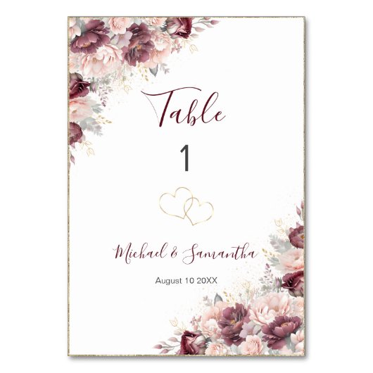 ブルゴーニュ赤面牡丹とバラ結婚ズ テーブルナンバー (正面)