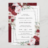 ブルゴーニュ赤面牡丹フローラシルバージオメトリック 招待状 (正面/裏面)
