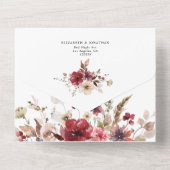 ブルゴーニュ赤面秋の結婚式詳細QRコードRSVP オールインワン招待状 (裏面)