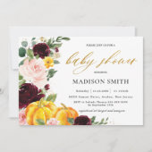 ブルゴーニュ赤面秋フローラカボンプキンスベビーシャワー 招待状 (正面)