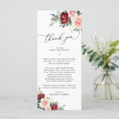 ブルゴーニュ赤面結婚の感謝の手紙カード メニュー (スタンド正面)