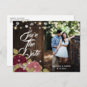 ブルゴーニュ赤面結婚ピンクの写真Save The Date 案内ポストカード (正面/裏面)