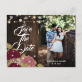 ブルゴーニュ赤面結婚ピンクの写真Save The Date 案内ポストカード (正面)