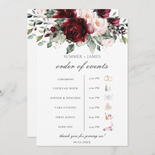 ブルゴーニュ赤面結婚フローラのイベント順序 プログラム (正面/裏面)