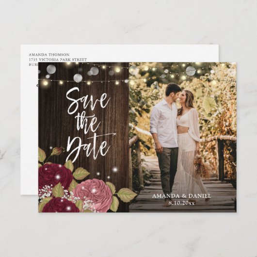 ブルゴーニュ赤面結婚フローラの写真Save The Date 案内ポストカード (正面/裏面)