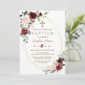 ブルゴーニュ赤面花金ゴールドフレームクロスバプテスマ 招待状 (スタンド正面)