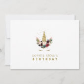 ブルゴーニュ赤面花金ゴールドユニコーン写真誕生日 招待状 (裏面)