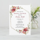 ブルゴーニュ赤面金ゴールドフレームフローラブライダルシャワー 招待状 (スタンド正面)