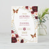 ブルゴーニュ赤面金ゴールドフローラバタフ結婚ィーズ 招待状 (スタンド正面)