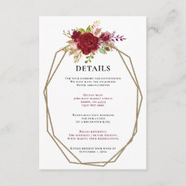 ブルゴーニュ赤面金ゴールドフローラモノグラム結婚ズ エンクロージャーカード