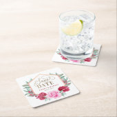 ブルゴーニュ赤面金ゴールドフローラ日付の保存 スクエアペーパーコースター (インサイチュ)