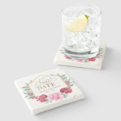 ブルゴーニュ赤面金ゴールドフローラ日付の保存 ストーンコースター (横)