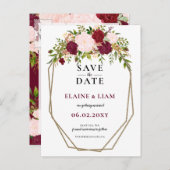 ブルゴーニュ赤面金ゴールドフローラMonogram日付を保存 案内ポストカード (正面/裏面)