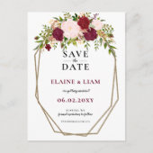 ブルゴーニュ赤面金ゴールドフローラMonogram日付を保存 案内ポストカード (正面)