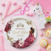 ブルゴーニュ赤面金ゴールドプリンセスフローラスウィート16 ペーパープレート (パーティー)