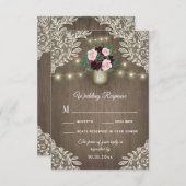 ブルゴーニュ赤面金ゴールドメイスンジャールウェディングRSVPカード 出欠カード (正面/裏面)