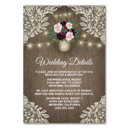 ブルゴーニュ赤面金ゴールドメイスン結婚ジャーのインサートカード テーブルナンバー