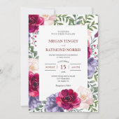 ブルゴーニュ赤面&ネイビーブルーフローラフレ結婚ーム 招待状 (正面)