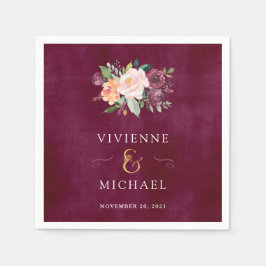 ブルゴーニュ赤面 |フローラ結婚ー スタンダードカクテルナプキン